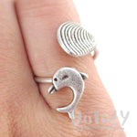 Dolphin and Seashell Adjustable Wire Wrap Ring in Silver | DOTOLY