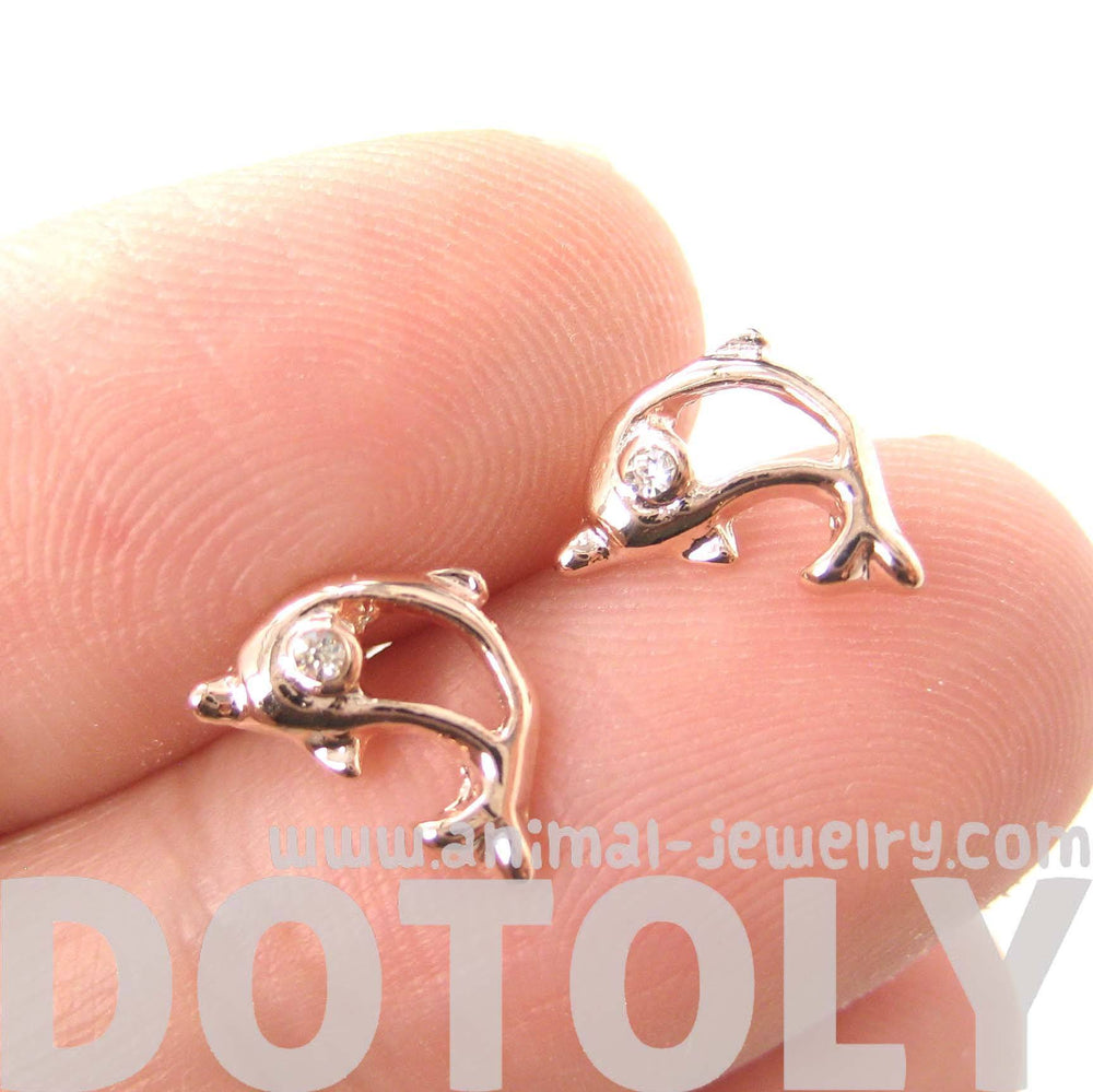 Small Dolphin Fish Sea Animal Outline Stud Earrings in Rose Gold | DOTOLY | DOTOLY