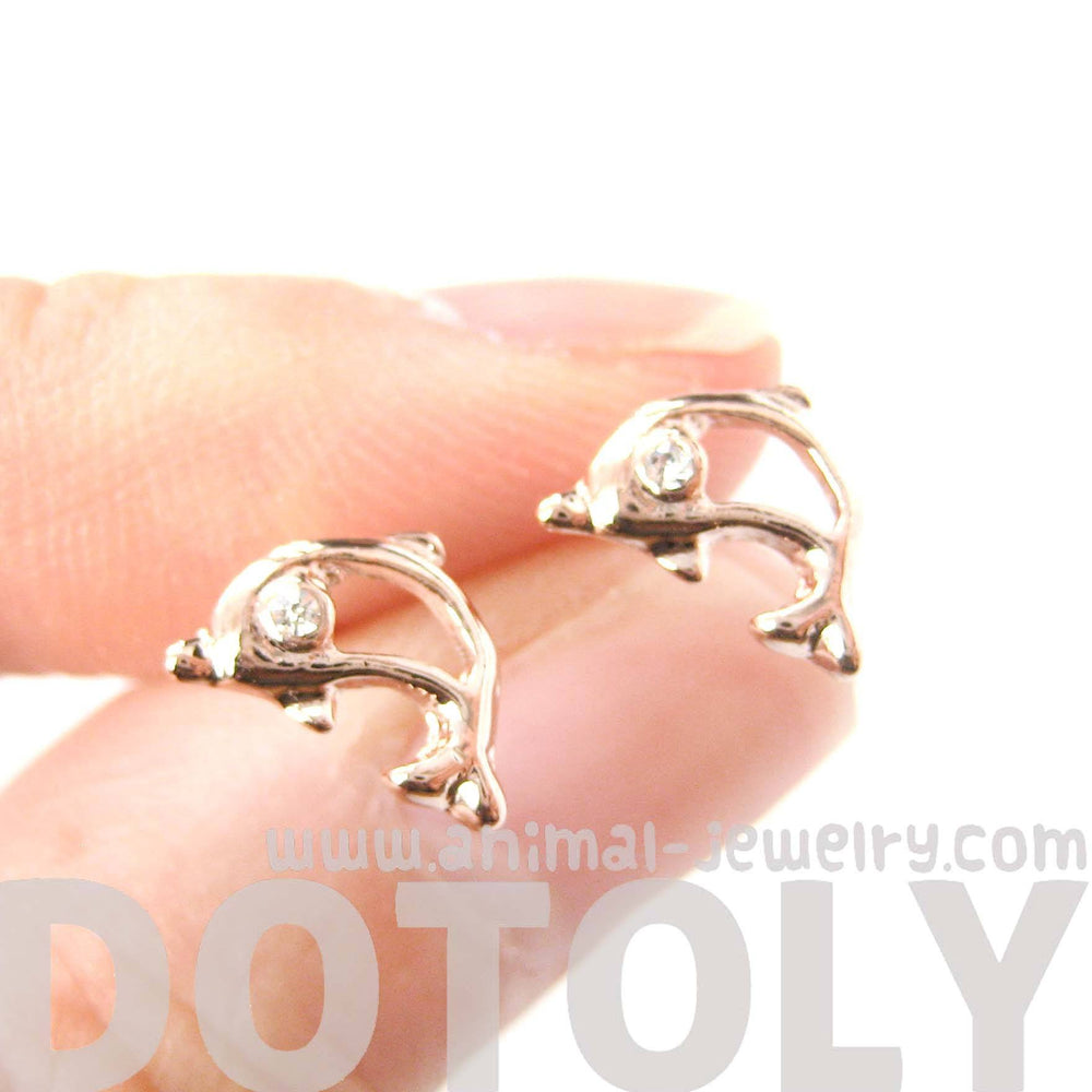 Small Dolphin Fish Sea Animal Outline Stud Earrings in Rose Gold | DOTOLY | DOTOLY