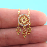 Dream Catcher Shaped Rhinestone Pendant Necklace in Gold or Silver
