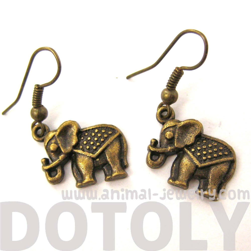 Small Elephant Shaped Dangle Earrings in Brass with Textured Detail | DOTOLY | DOTOLY