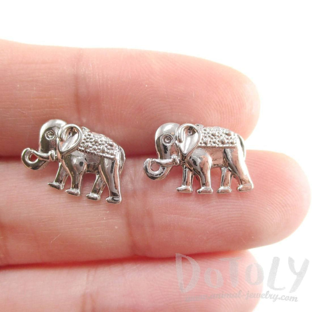 Small Elephant Shaped Stud Earrings in Silver | Animal Jewelry | DOTOLY