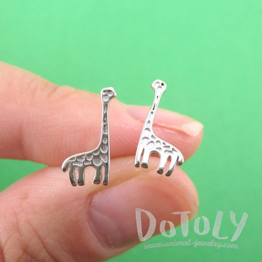 Small Giraffe Silhouette Shaped Stud Earrings in .925 Sterling Silver