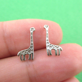 Small Giraffe Silhouette Shaped Stud Earrings in .925 Sterling Silver