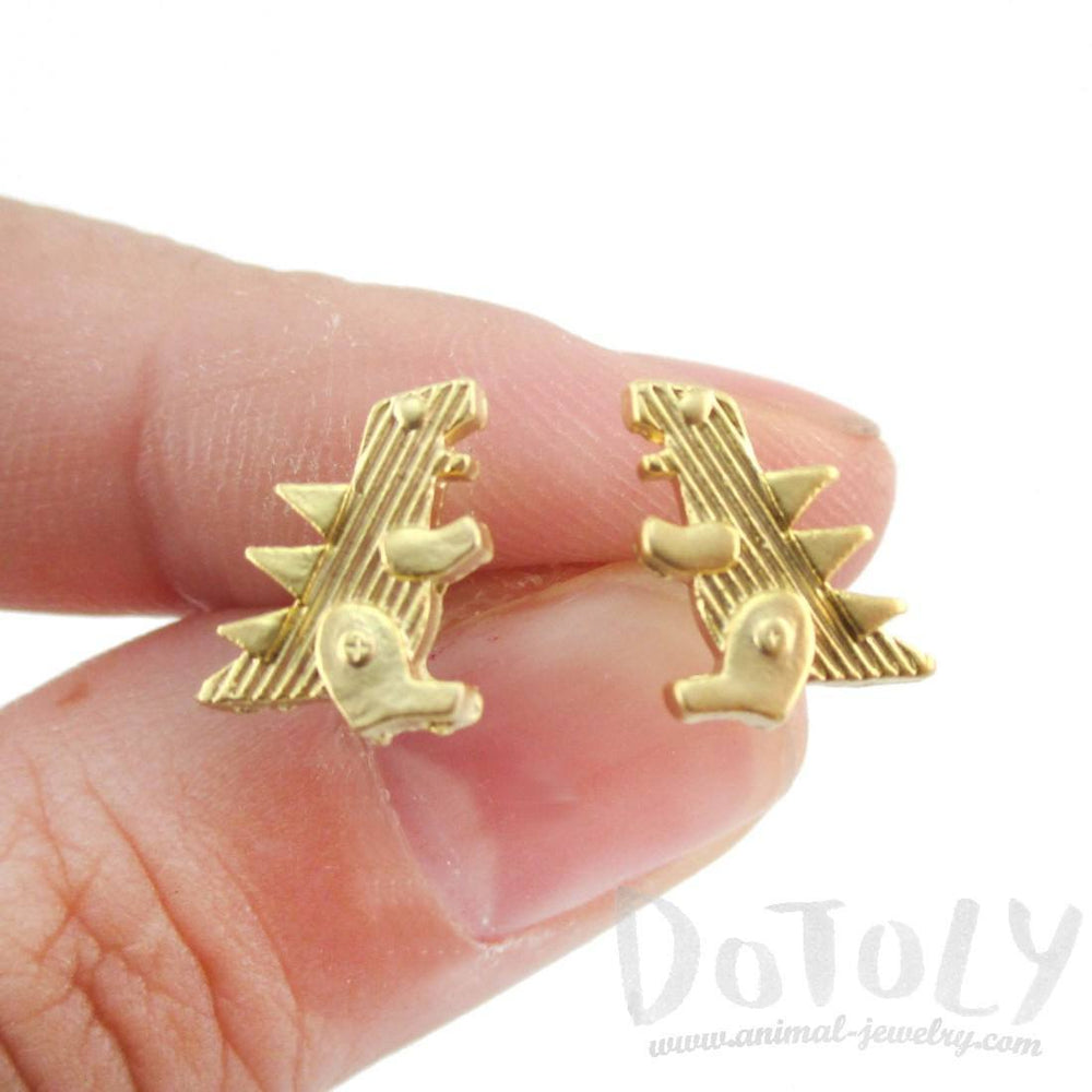Small Godzilla Shaped Dinosaur Stud Earrings in Gold | DOTOLY | DOTOLY