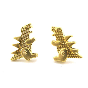 Small Godzilla Shaped Dinosaur Stud Earrings in Gold | DOTOLY | DOTOLY