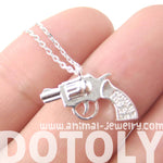 Small Gun Pistol Revolver Shaped Charm Necklace in Silver | DOTOLY | DOTOLY