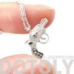 Small Gun Pistol Revolver Shaped Charm Necklace in Silver | DOTOLY | DOTOLY