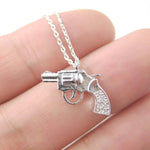 Small Gun Pistol Revolver Shaped Charm Necklace in Silver | DOTOLY | DOTOLY