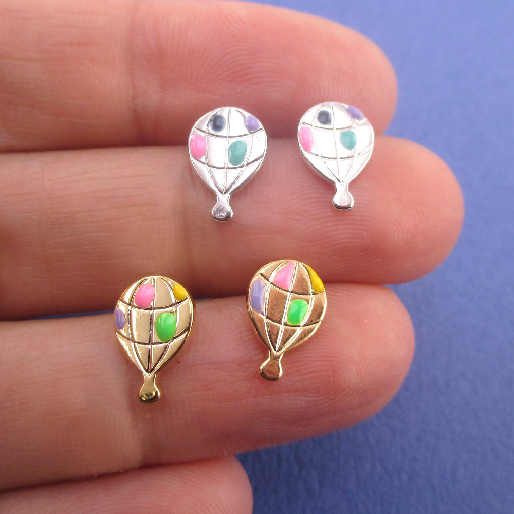 Small Hot Air Balloon Ballooning Aircraft Shaped Stud Earrings