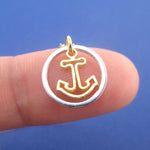 Small Nautical Themed Anchor Inside A Hoop Shaped Pendant Necklace