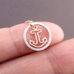 Small Nautical Themed Anchor Inside A Hoop Shaped Pendant Necklace