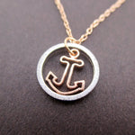 Small Nautical Themed Anchor Inside A Hoop Shaped Pendant Necklace