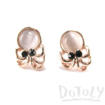 Small Octopus Squid Shaped Stud Earrings in Rose Gold with Pearl Detail | DOTOLY