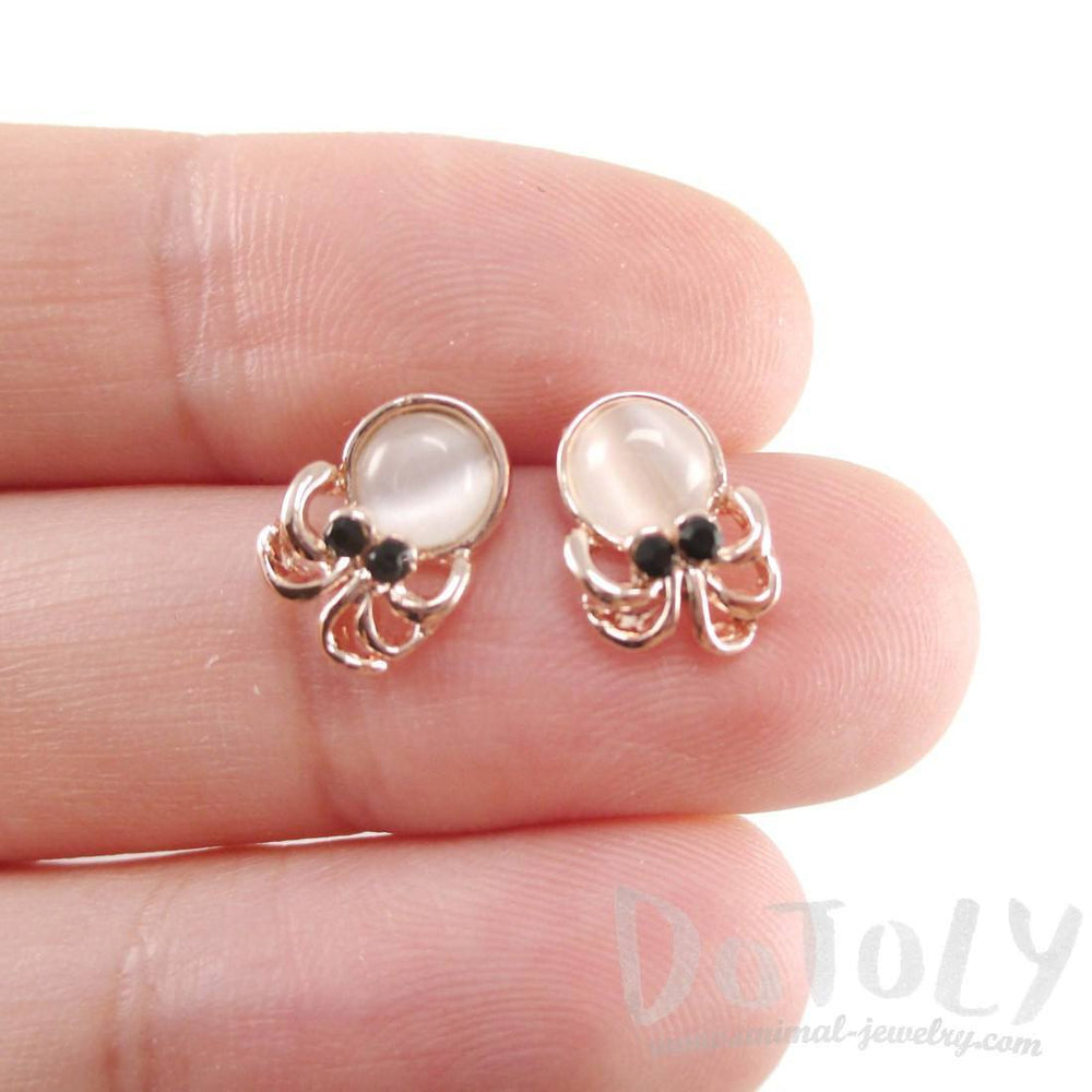 Small Octopus Squid Shaped Stud Earrings in Rose Gold with Pearl Detail | DOTOLY