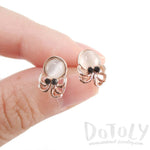 Small Octopus Squid Shaped Stud Earrings in Rose Gold with Pearl Detail | DOTOLY