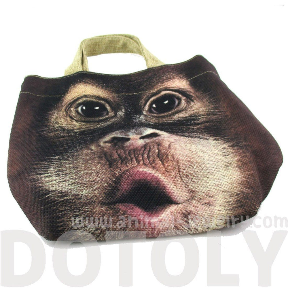 Small Orangutan Monkey Face Print Fabric Lunch Tote Bag | DOTOLY | DOTOLY