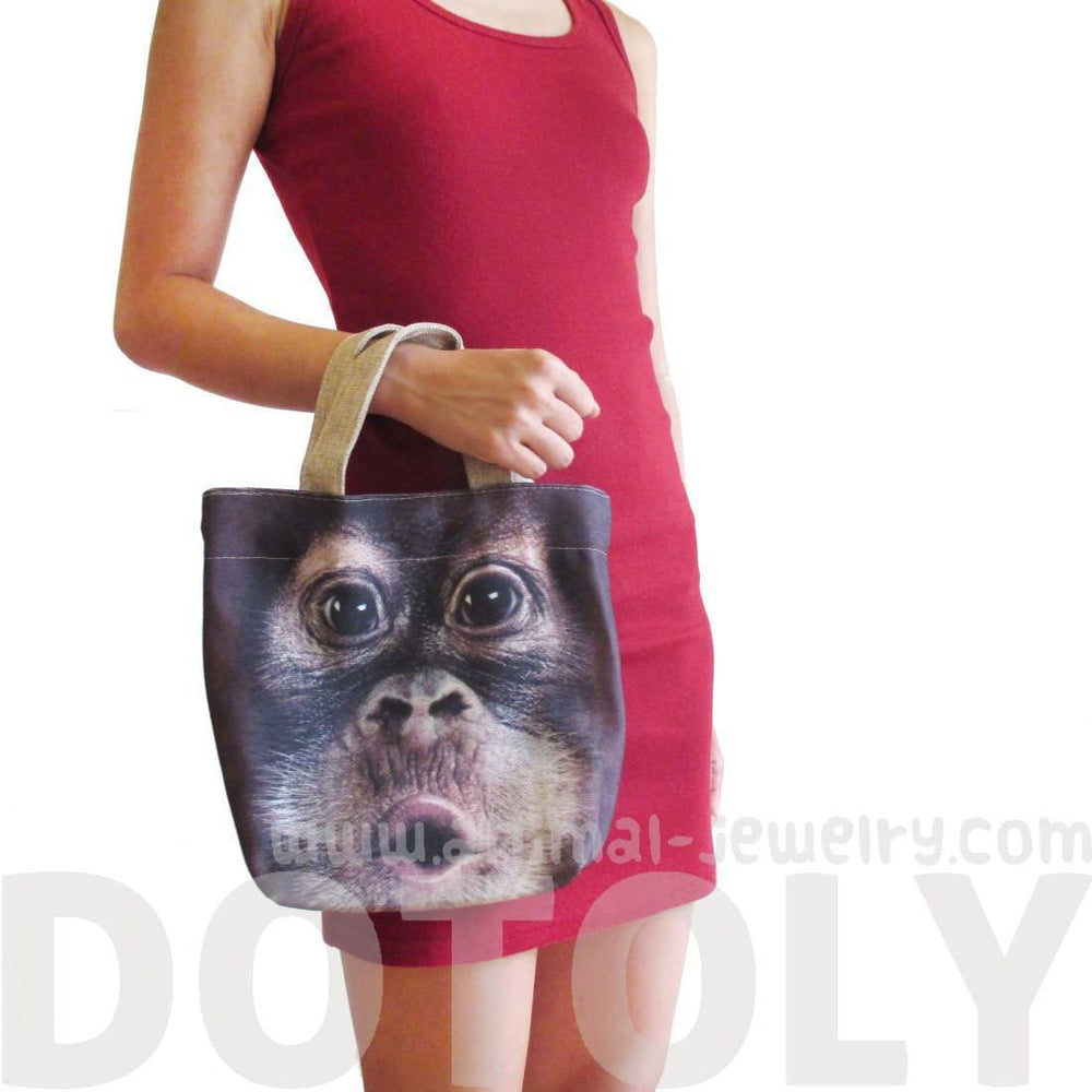 Small Orangutan Monkey Face Print Fabric Lunch Tote Bag | DOTOLY | DOTOLY