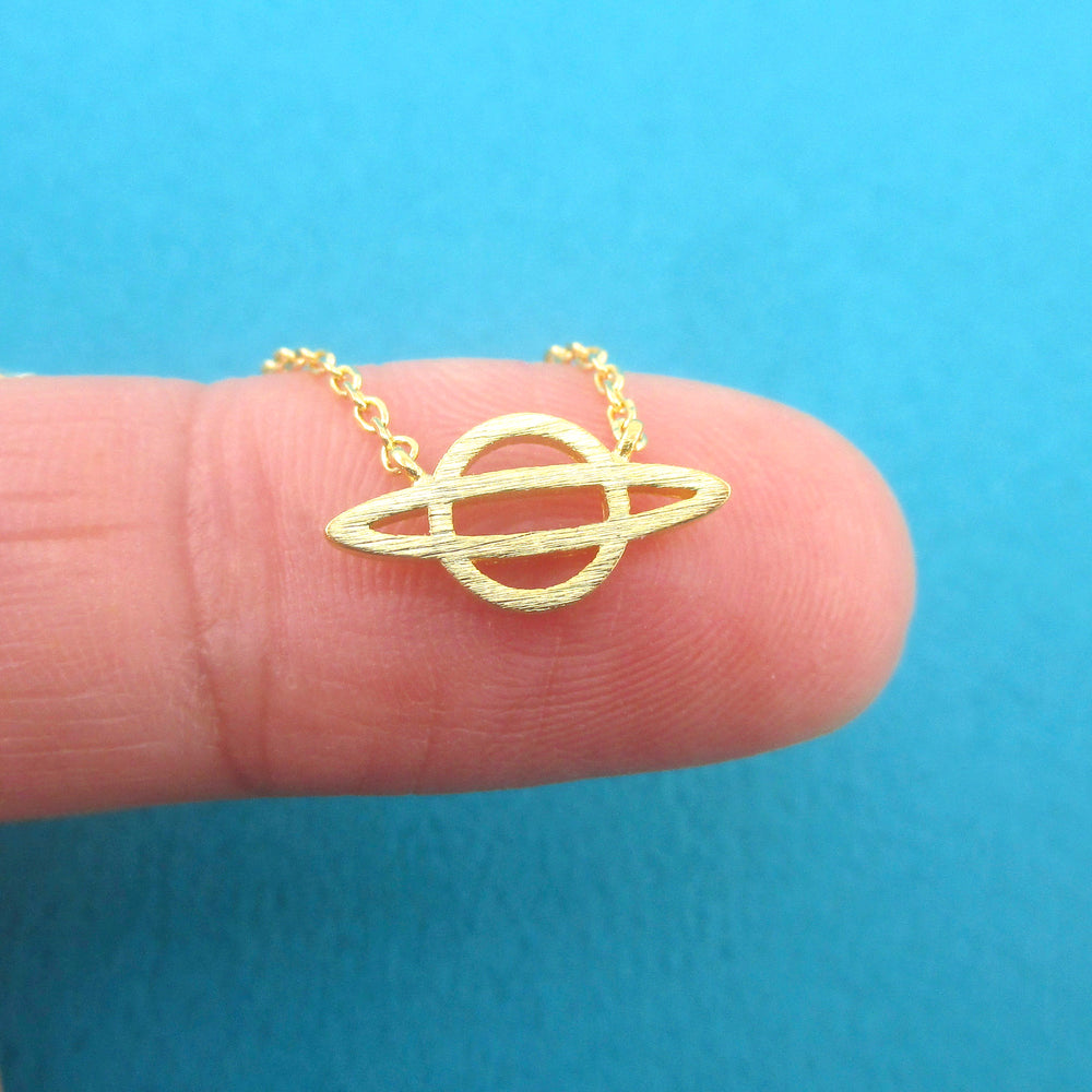 Small Planet Saturn Outline Shaped Universe Themed Pendant Necklace