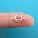Small Planet Saturn Outline Shaped Universe Themed Pendant Necklace