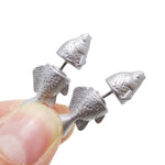 Small Salmon Trout Fish Shaped Front and Back Stud Earrings in Shiny Silver | DOTOLY