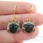 Small Siamese Kitty Cat Face Shaped Dangle Earrings | Animal Jewelry | DOTOLY