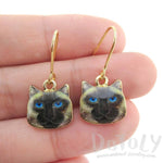 Small Siamese Kitty Cat Face Shaped Dangle Earrings | Animal Jewelry | DOTOLY