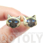 Small Siamese Kitty Cat Face Shaped Stud Earrings | Animal Jewelry | DOTOLY