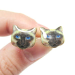 Small Siamese Kitty Cat Face Shaped Stud Earrings | Animal Jewelry | DOTOLY