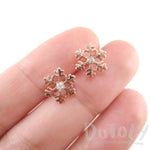 Small Snowflake Shaped Stud Earrings in Rose Gold with Rhinestones | DOTOLY | DOTOLY