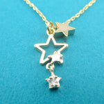 Small Star Outline Shaped Pendant with Dangling Stars Choker Necklace
