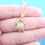 Small Turtle Shaped Charm Necklace in Gold with Rhinestones | DOTOLY