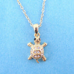 Small Turtle Shaped Charm Necklace in Gold with Rhinestones | DOTOLY