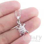 Small Turtle Shaped Charm Necklace in Silver with Rhinestones | DOTOLY