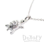 Small Turtle Shaped Charm Necklace in Silver with Rhinestones | DOTOLY