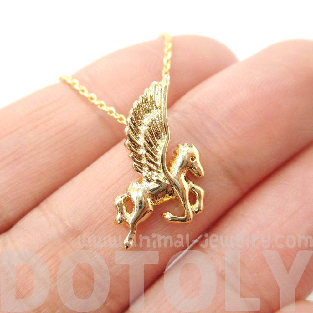 Small Unicorn Pegasus Shaped Charm Necklace in Gold | Animal Jewelry | DOTOLY