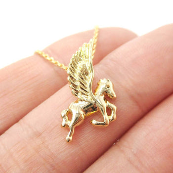 Small Unicorn Pegasus Shaped Charm Necklace in Gold | Animal Jewelry | DOTOLY