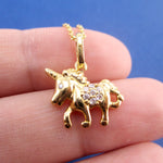 Small Unicorn Pony Horse Shaped Pendant Necklace in Silver or Gold