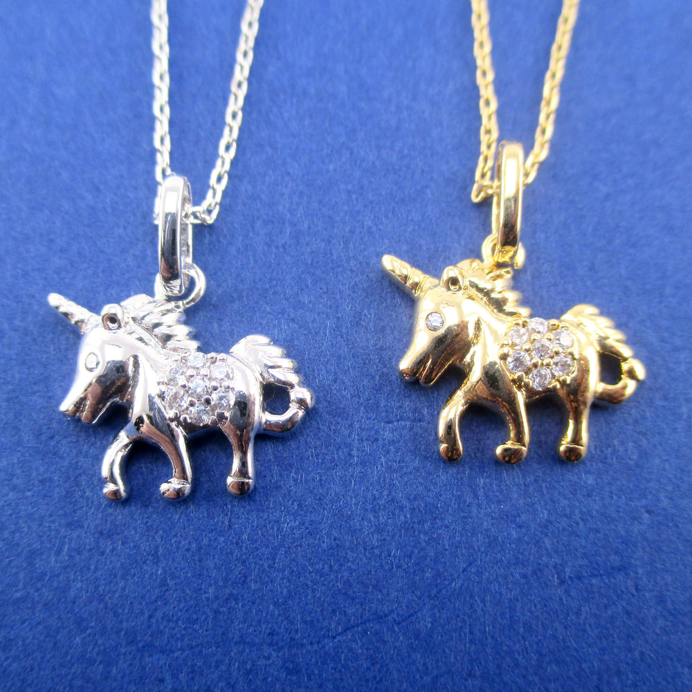 Small Unicorn Pony Horse Shaped Pendant Necklace in Silver or Gold