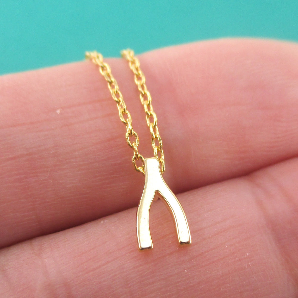 Small Wishbone Lucky Pendant Necklace in Gold | Gifts for Her