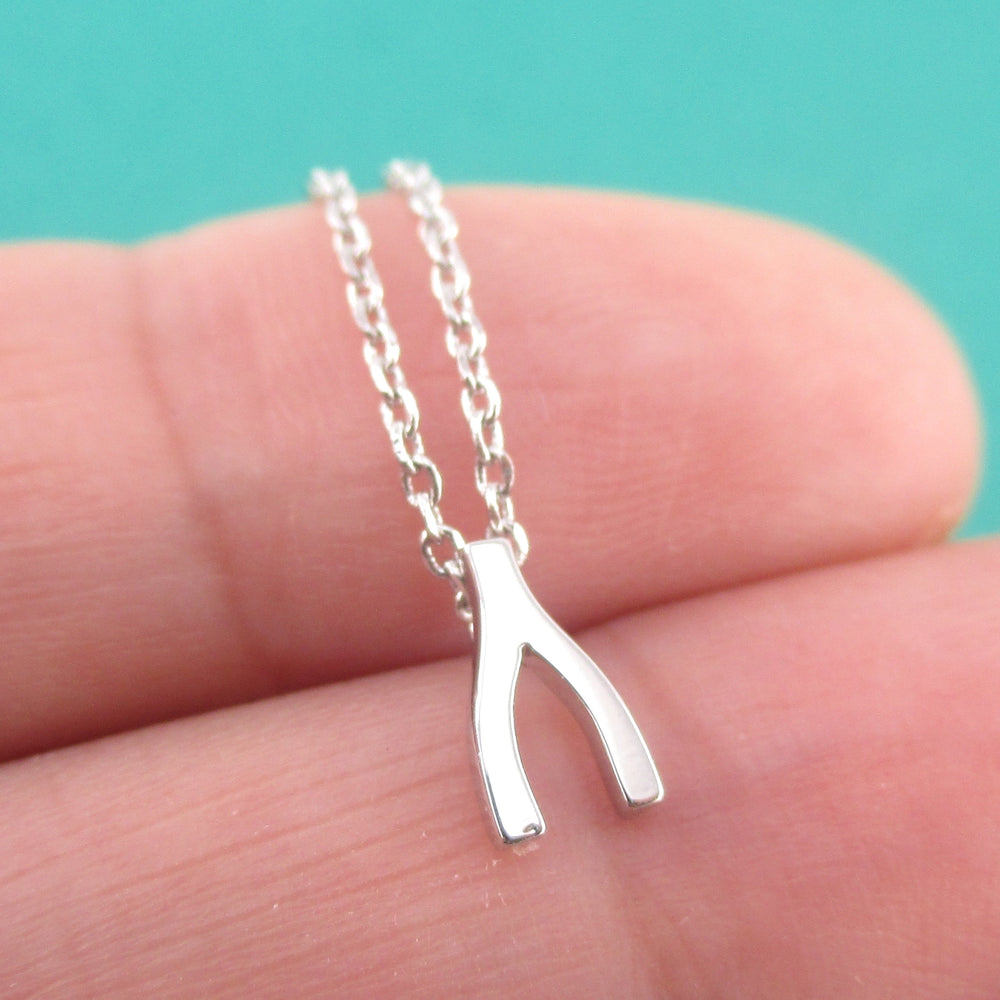 Small Wishbone Lucky Pendant Necklace in Silver | Gifts for Her