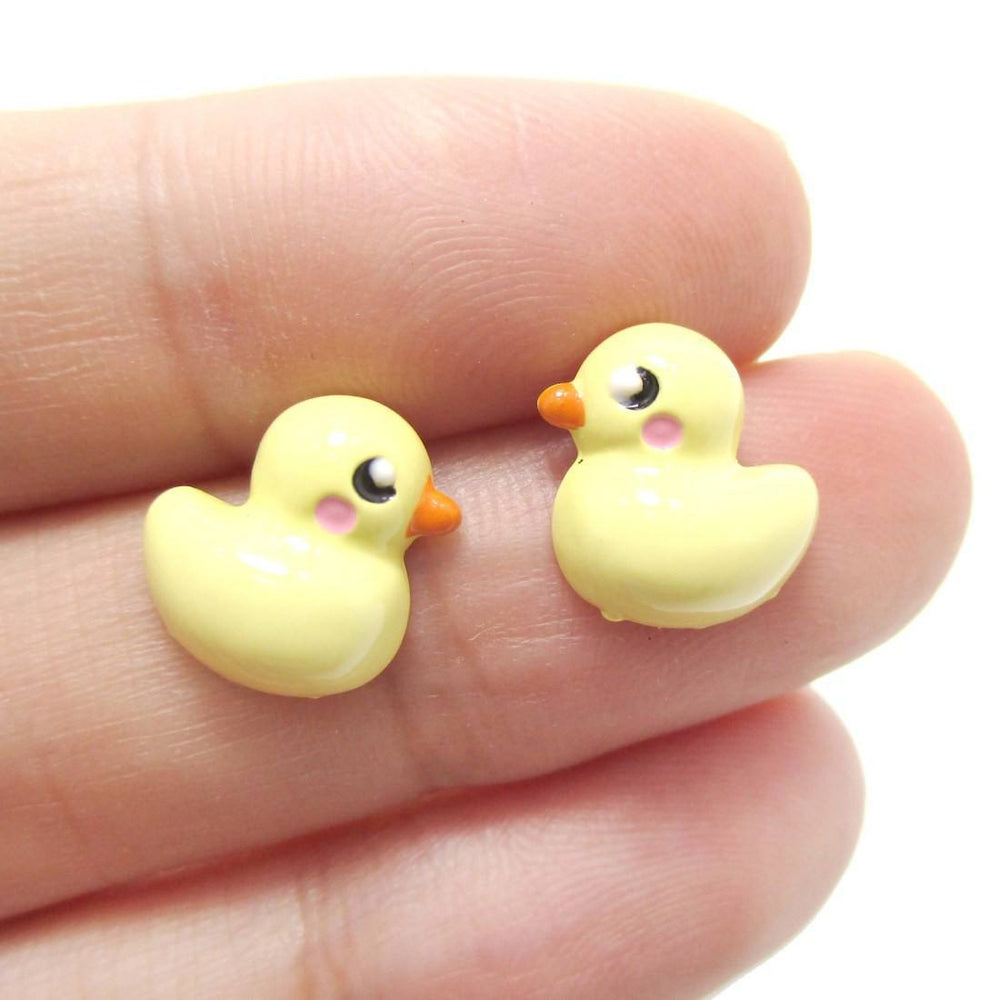 Small Yellow Rubber Ducky Shaped Stud Earrings