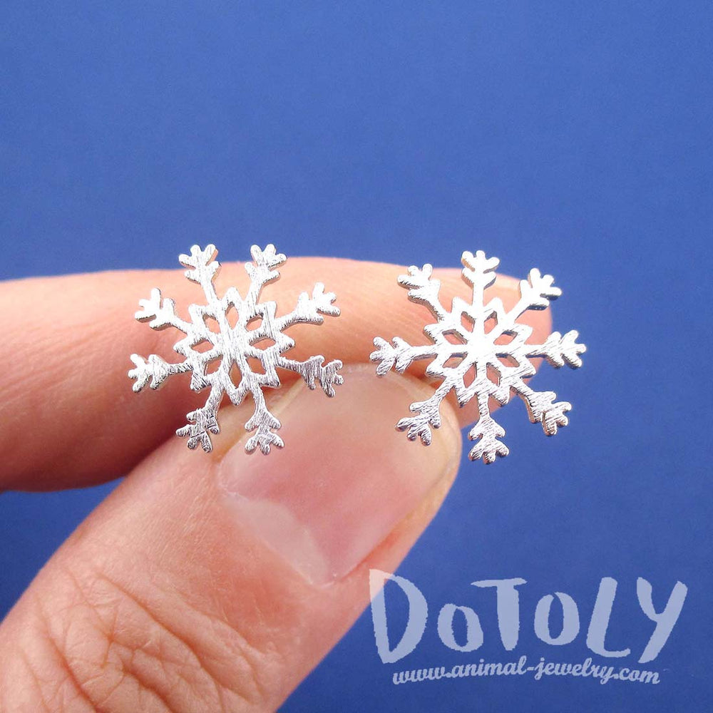 Snowflake Silhouette Shaped Winter Wonderland Stud Earrings in Silver