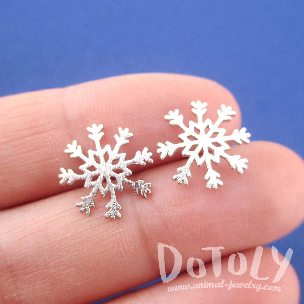 Snowflake Silhouette Shaped Winter Wonderland Stud Earrings in Silver