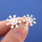 Snowflake Silhouette Shaped Winter Wonderland Stud Earrings in Silver