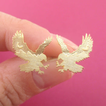 Soaring Bald Eagle Mountain Silhouette Shaped Stud Earrings | DOTOLY