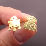 Space Astronaut Saturn Spaceship Shaped Sterling Silver Stud Earrings