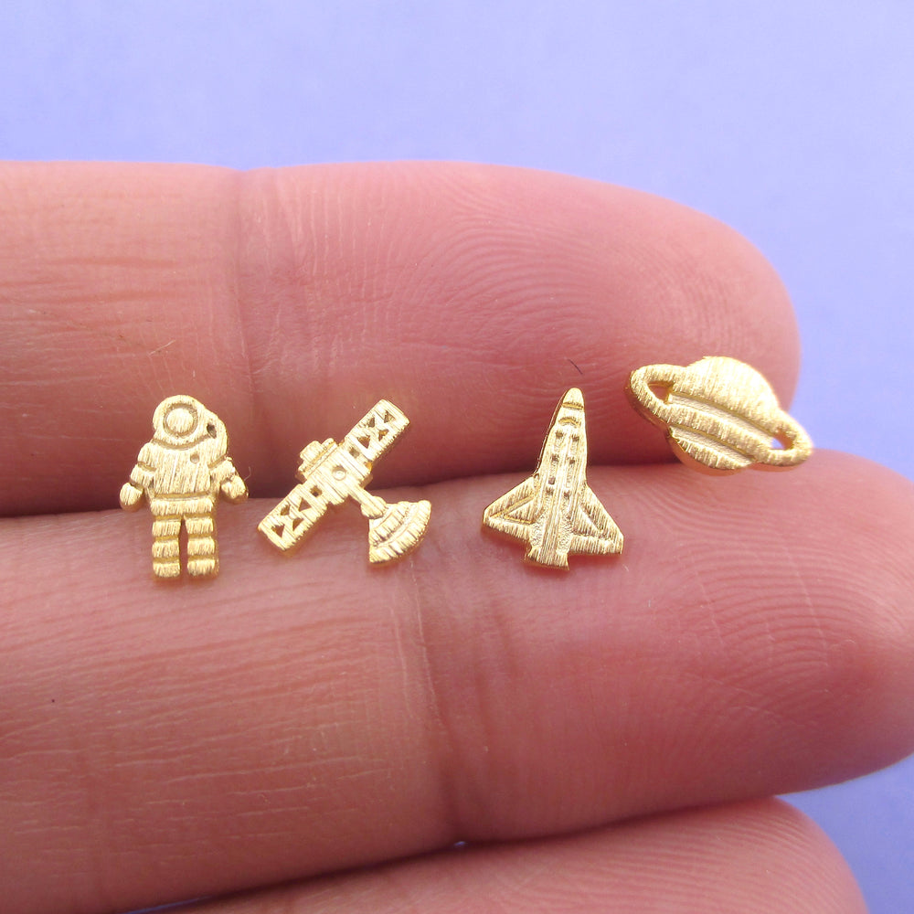 Space Travel Themed Astronaut Rocket Saturn Satellite Shaped Stud Earrings