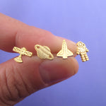 Space Travel Themed Astronaut Rocket Saturn Satellite Shaped Stud Earrings