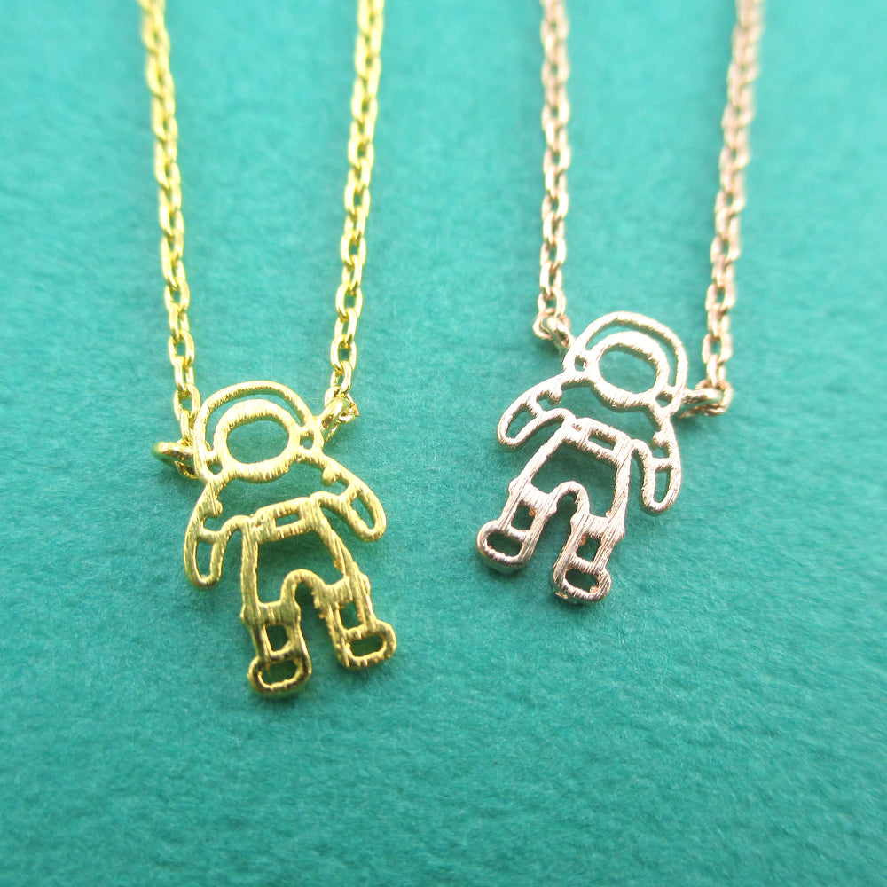 Space Travel Themed Cosmonaut Astronaut Outline Shaped Pendant Necklace